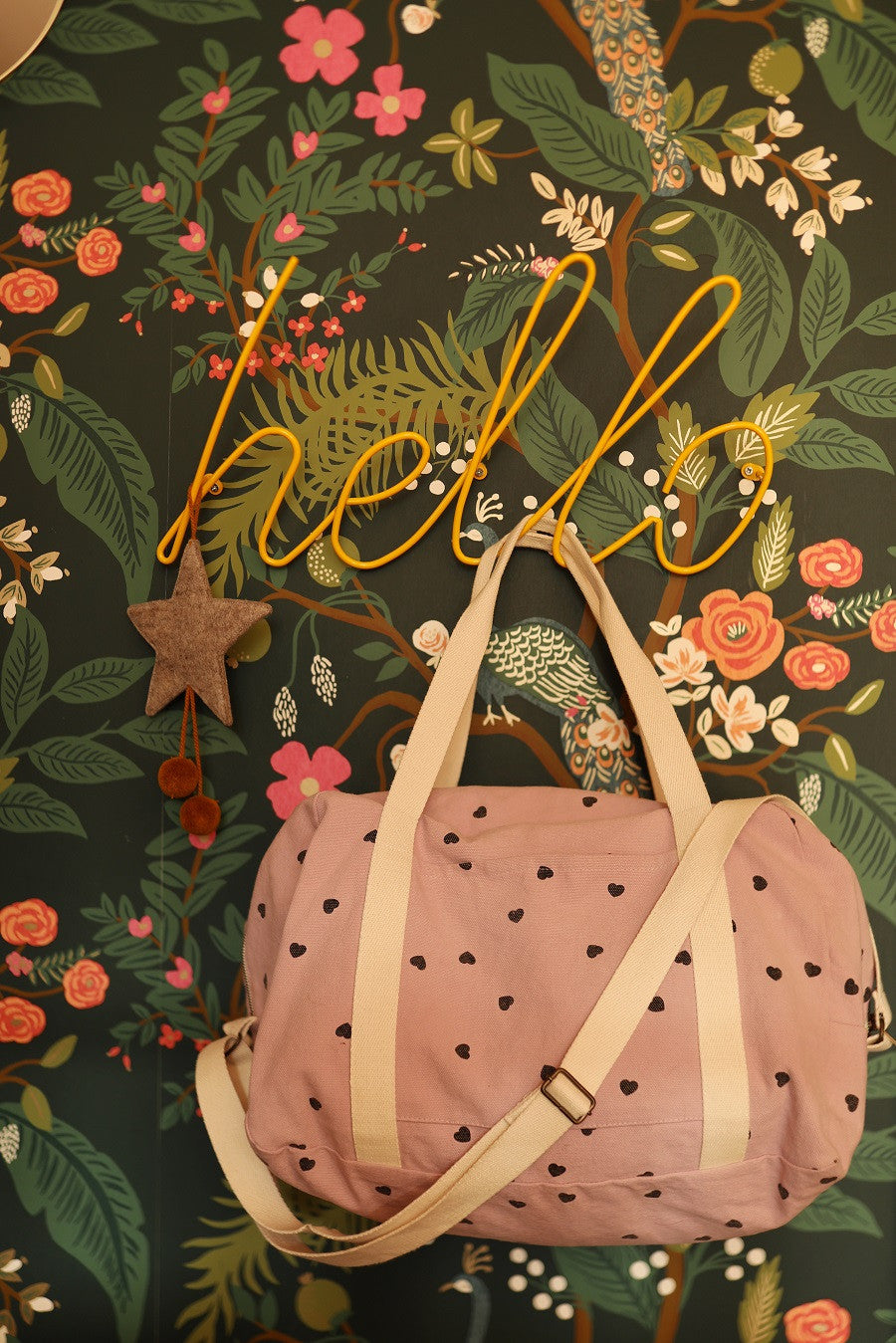 Sac à langer / de week-end lilas petits coeurs noirs — Rose in April , Lyon