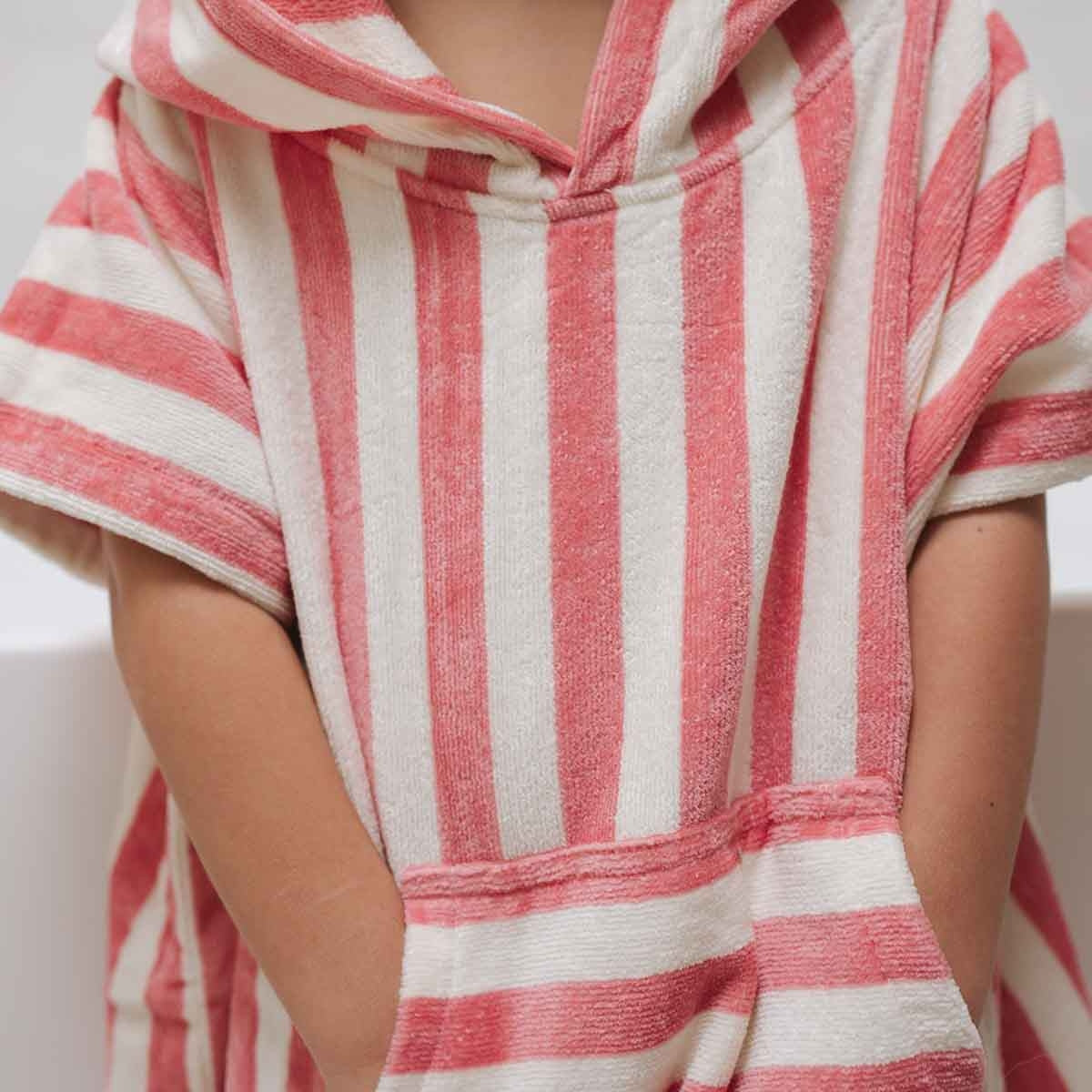 Poncho de bain Suzon - Rayé strawberry et blanc - 1/3 ans — Rose in April , Lyon