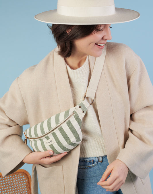 Sac banane Nicole - Rayé kaki coton — Maradji , Lyon