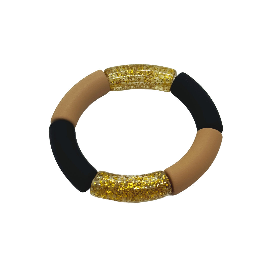 Bracelet tubes larges pailleté doré/cappucinno mat/noir mat — Les jolis bonheurs , Lyon