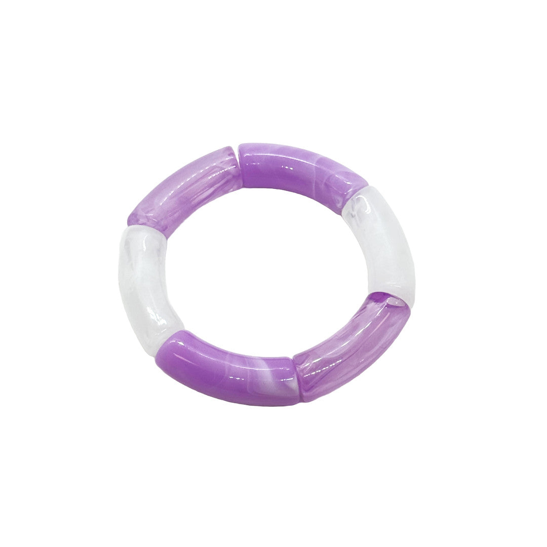 Bracelet tubes larges violet clair marbré/blanc translucide/violet marbré — Les jolis bonheurs , Lyon