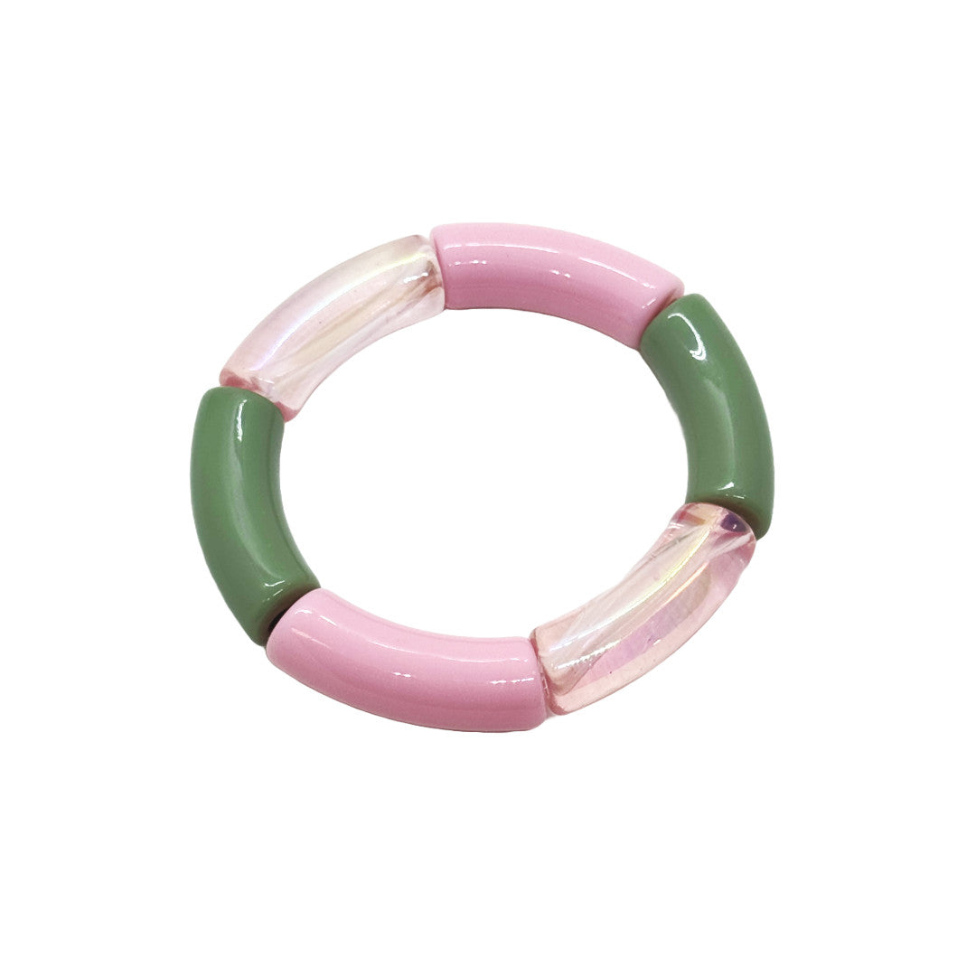 Bracelet tubes larges sauge/rose clair/rose translucide — Les jolis bonheurs , Lyon