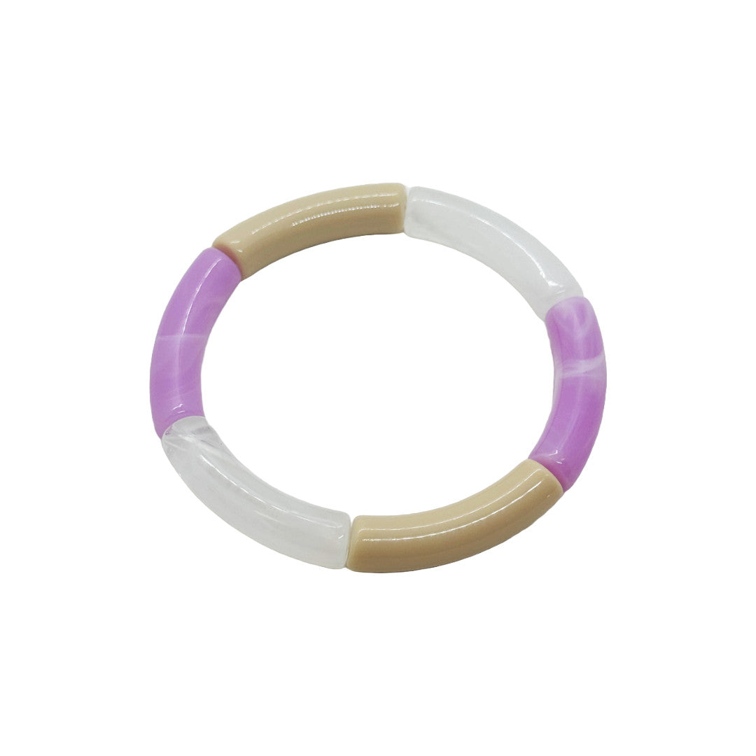 Bracelet tubes fins violet clair marbré/blanc translucide/beige — Les jolis bonheurs , Lyon