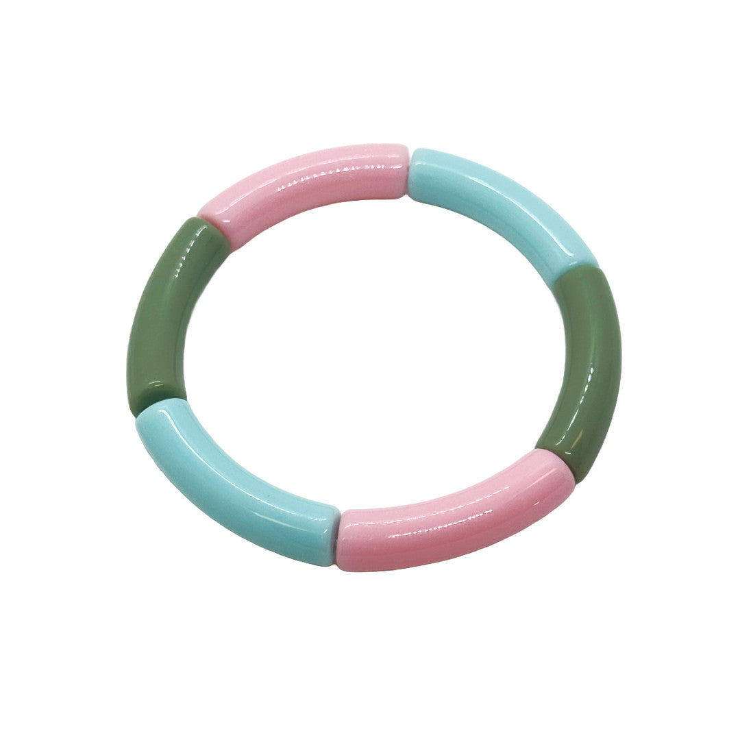 Bracelet tubes fins bleu/sauge/rose clair — Les jolis bonheurs , Lyon