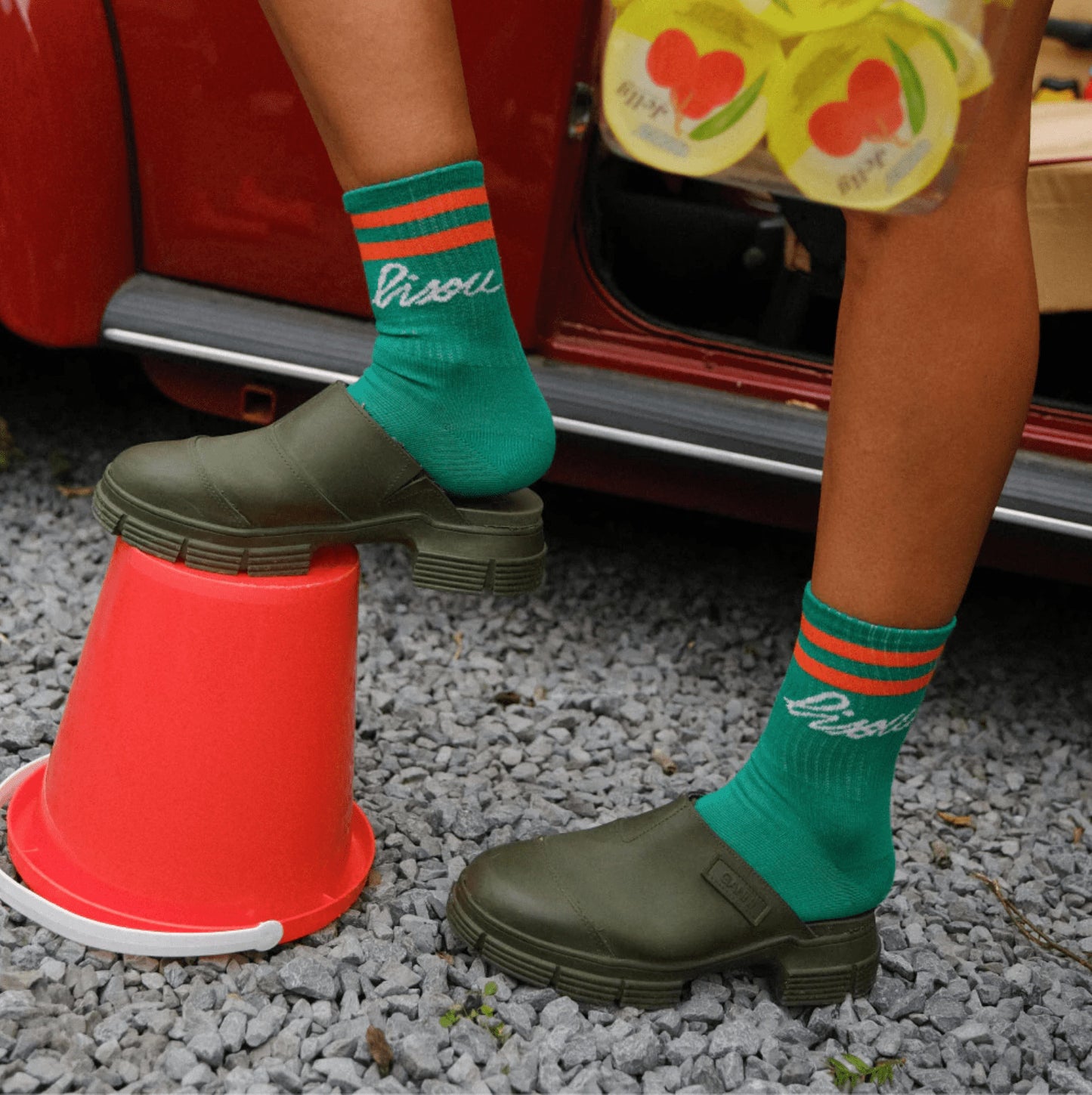 Chaussettes adulte Bisou verte/orange - 36/41 — Mathilde Cabanas , Lyon