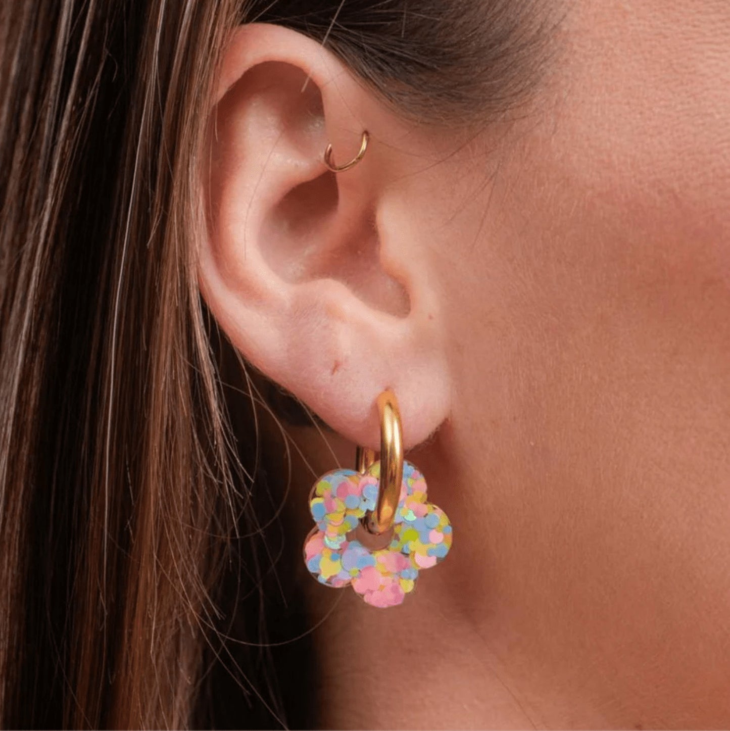 Créoles fleurs - Bubble gum — Les nicolettes , Lyon