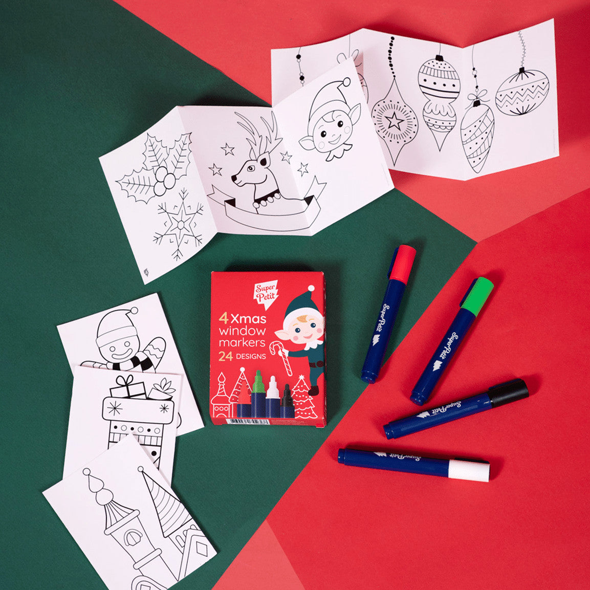 Boîte de 4 feutres pour vitres + 24 motifs - Noël — Super Petit , Lyon
