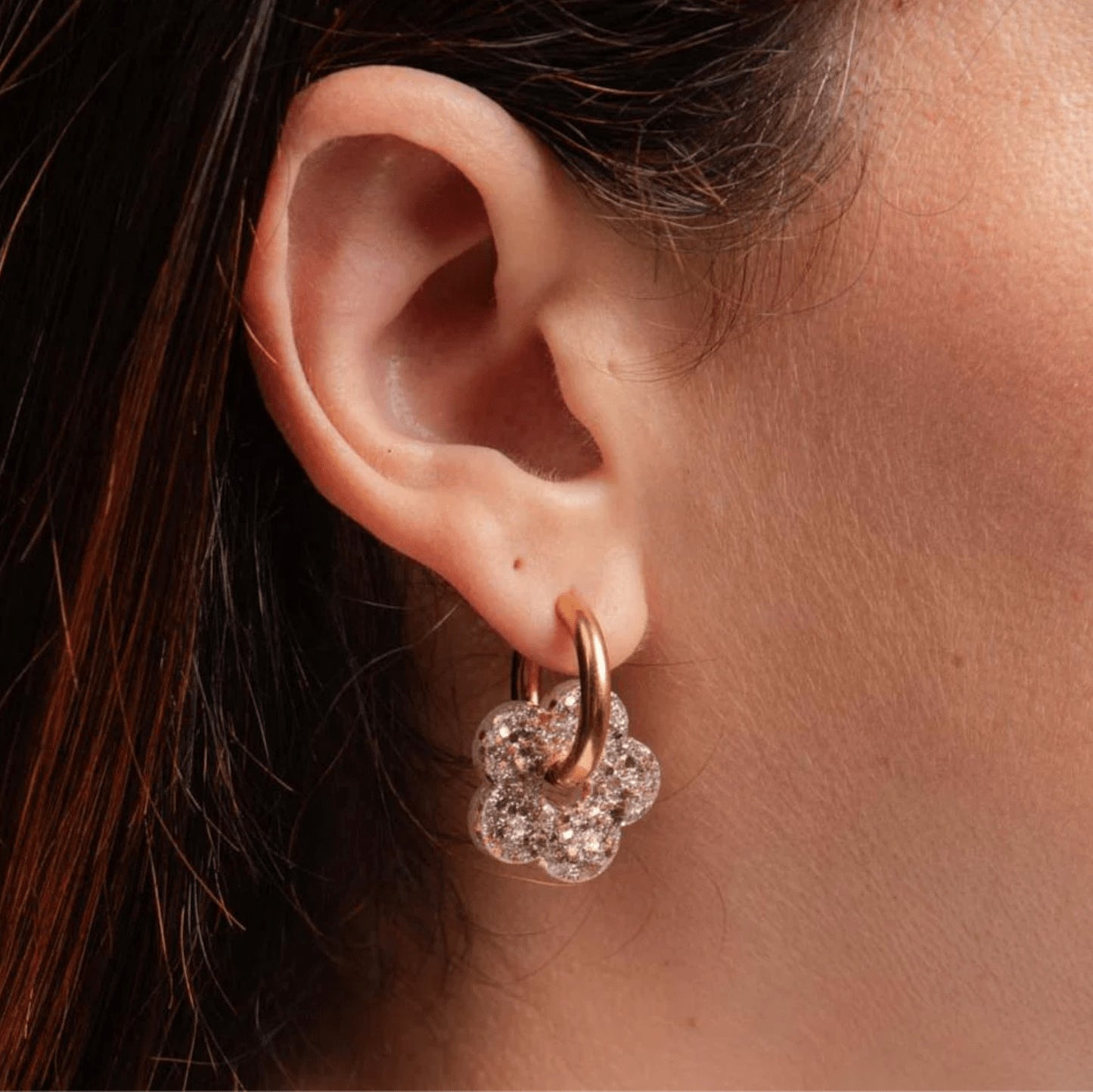 Créoles fleurs - Nacré champagne — Les nicolettes , Lyon