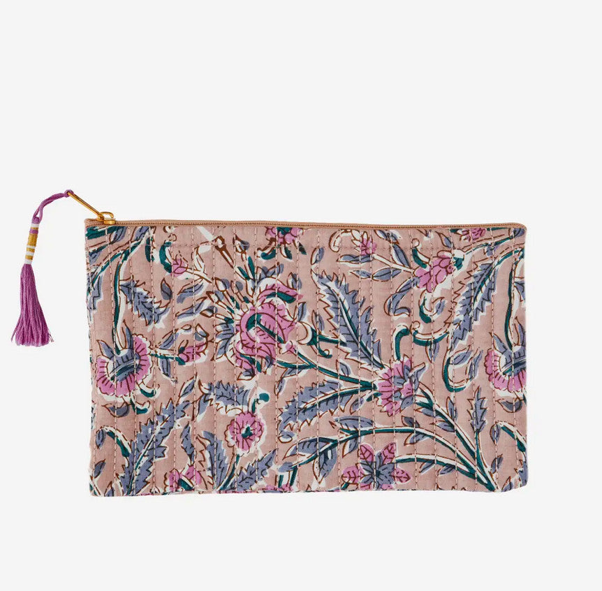 Pochette matelassée fleurs indiennes mauve — Madam Stoltz , Lyon