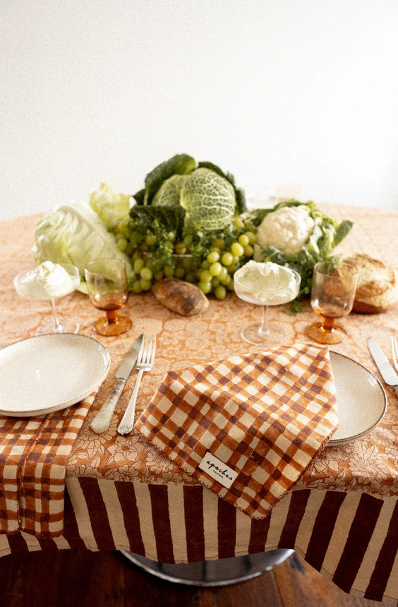 Nappe ronde Deva Flowers - Camel — Apaches collections , Lyon