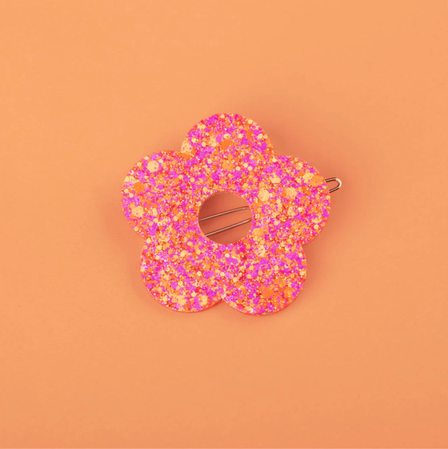 Barrette ronde fleur - Fuchsia orange — Les nicolettes , Lyon