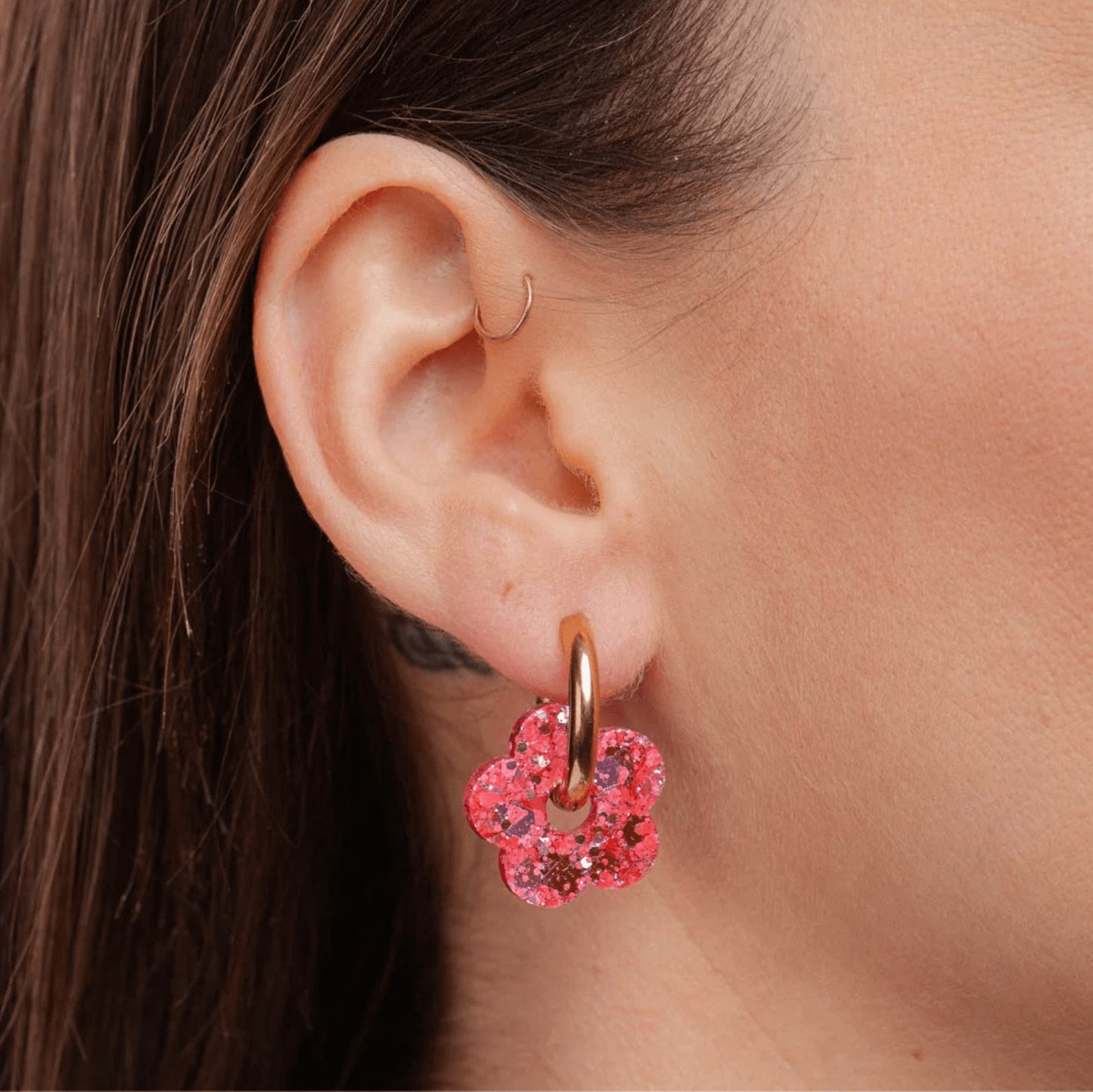 Créoles fleurs - Rouge/rose — Les nicolettes , Lyon