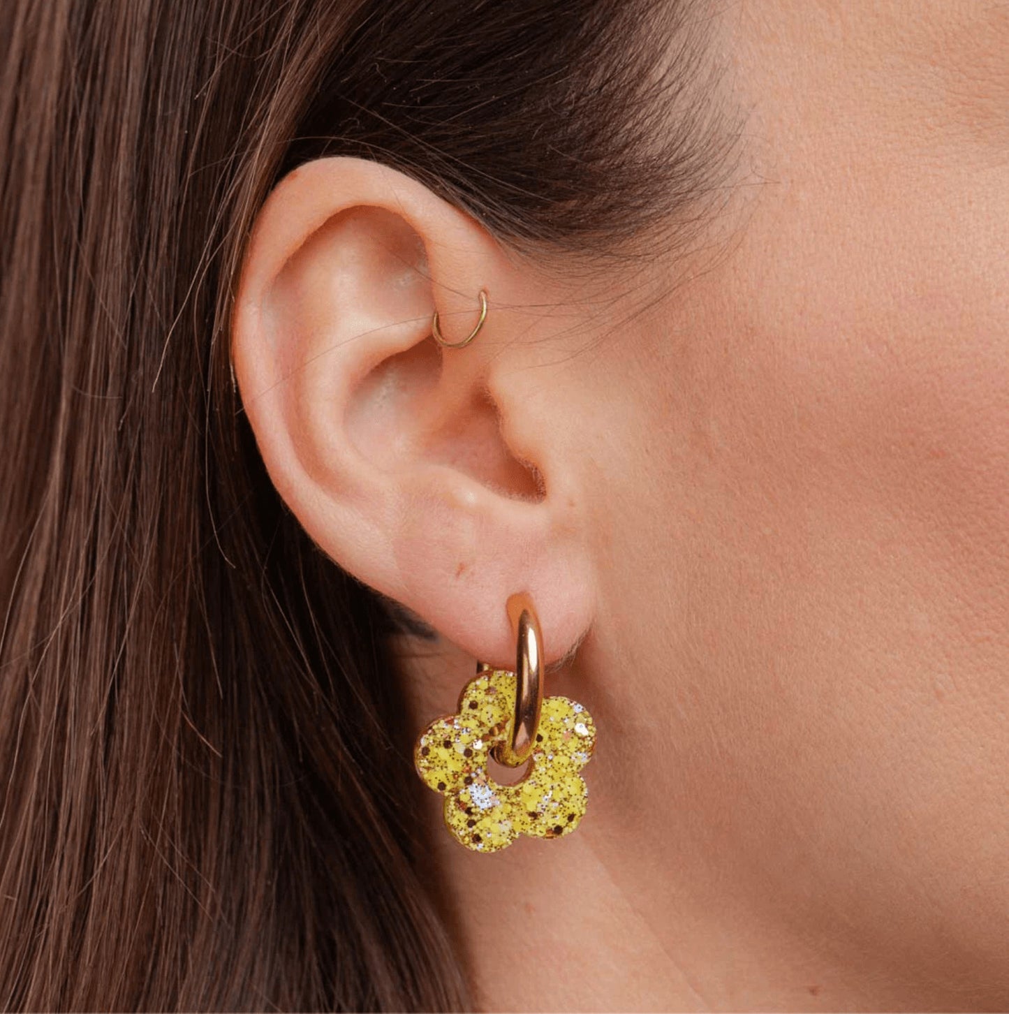 Créoles fleurs - Jaune/champagne — Les nicolettes , Lyon