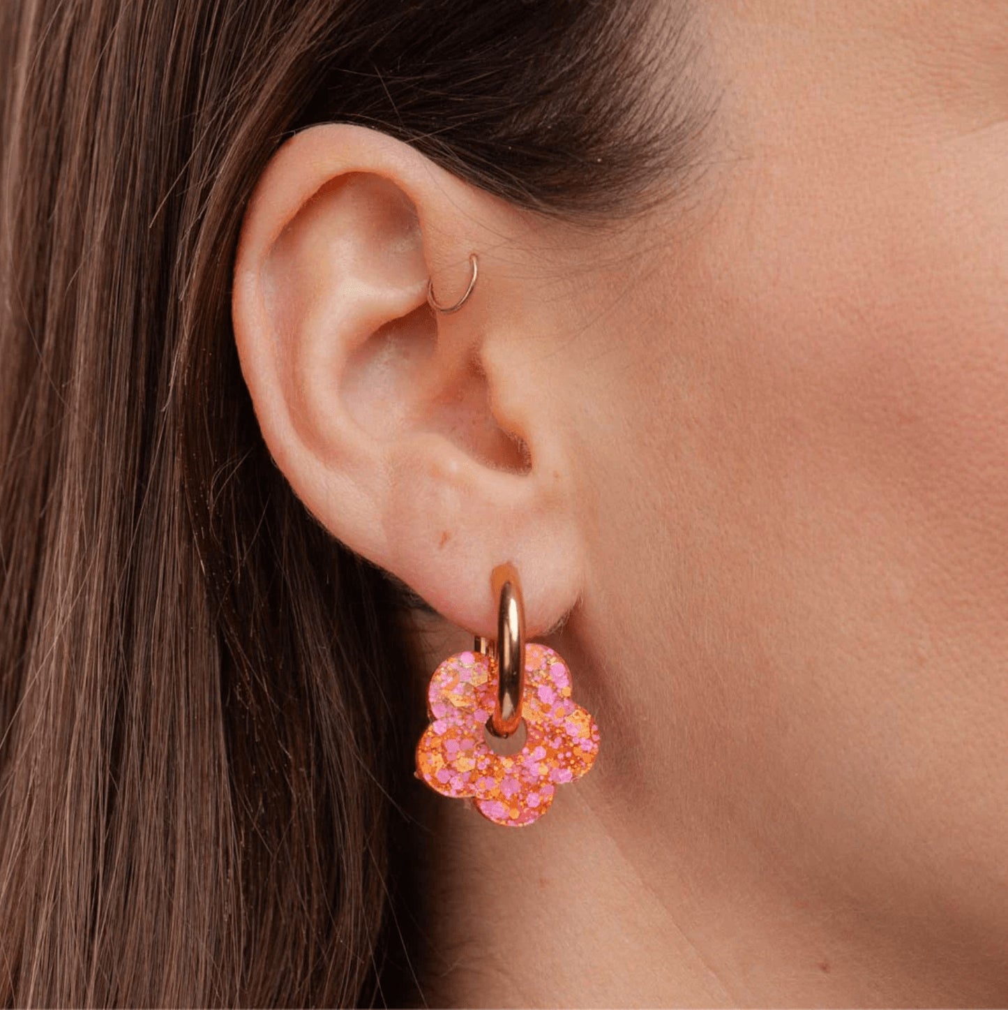 Créoles fleurs - Fuchsia orange — Les nicolettes , Lyon