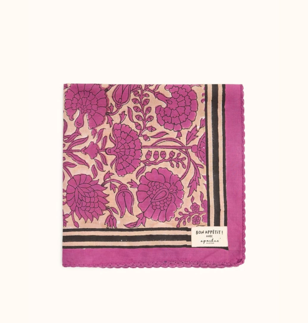 Serviette de table Biriani - Pallavi fuchsia — Apaches collections , Lyon