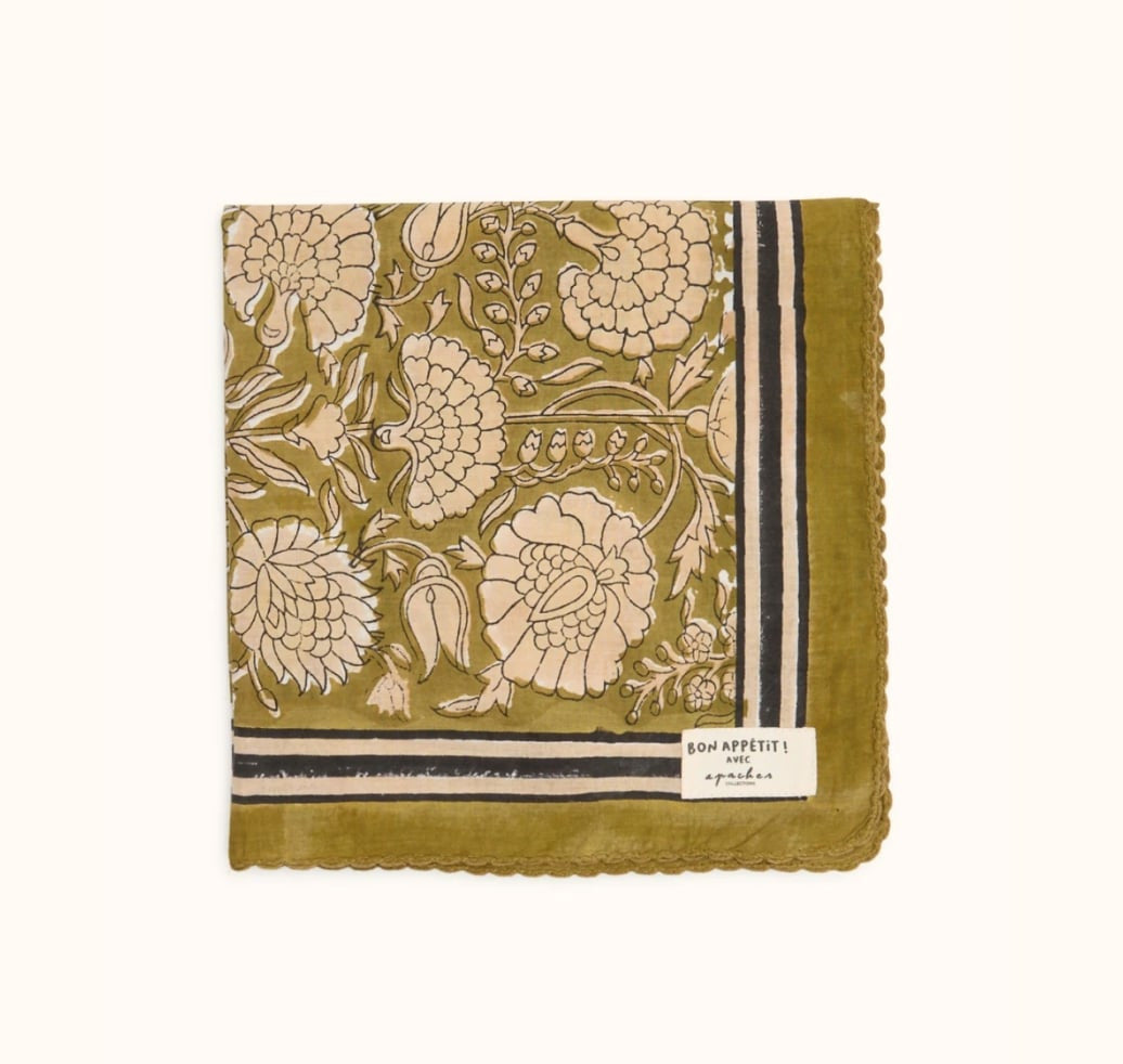 Serviette de table Biriani - Pallavi olive — Apaches collections , Lyon