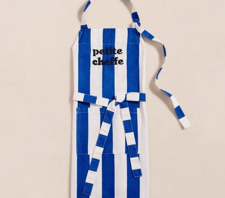 Tablier Petite cheffe à rayures - Bleu — Émoi émoi , Lyon