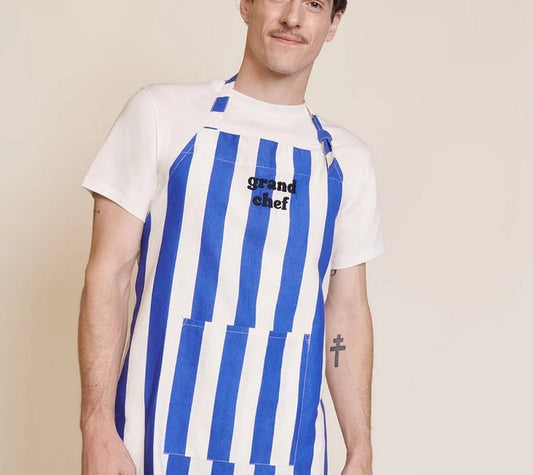 Tablier Grand chef à rayures - Bleu — Émoi émoi , Lyon