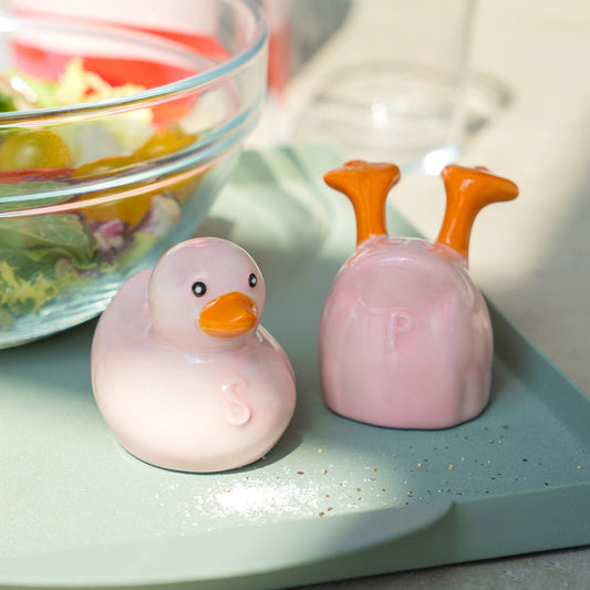 Salière et poivrier - Canard rose