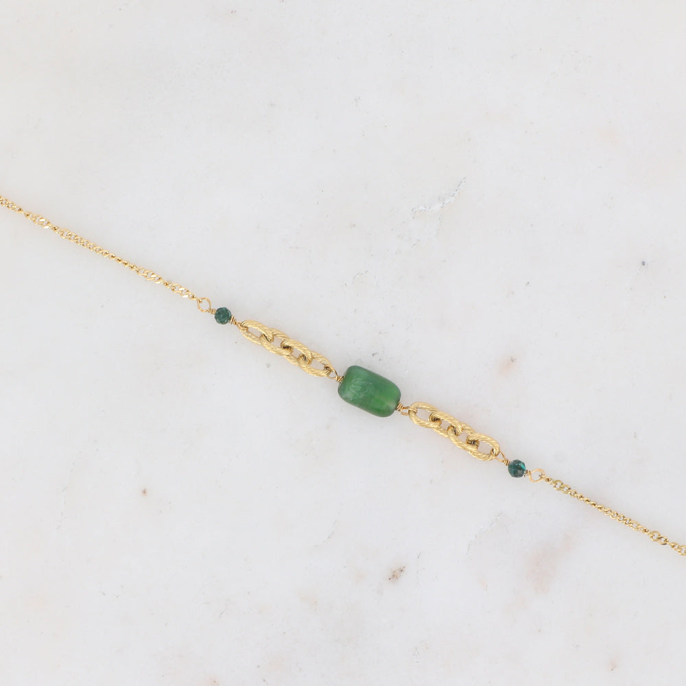 Bracelet Aube - Agate mousse (doré/vert)
