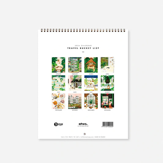 Calendrier 2026 Travel bucket list
