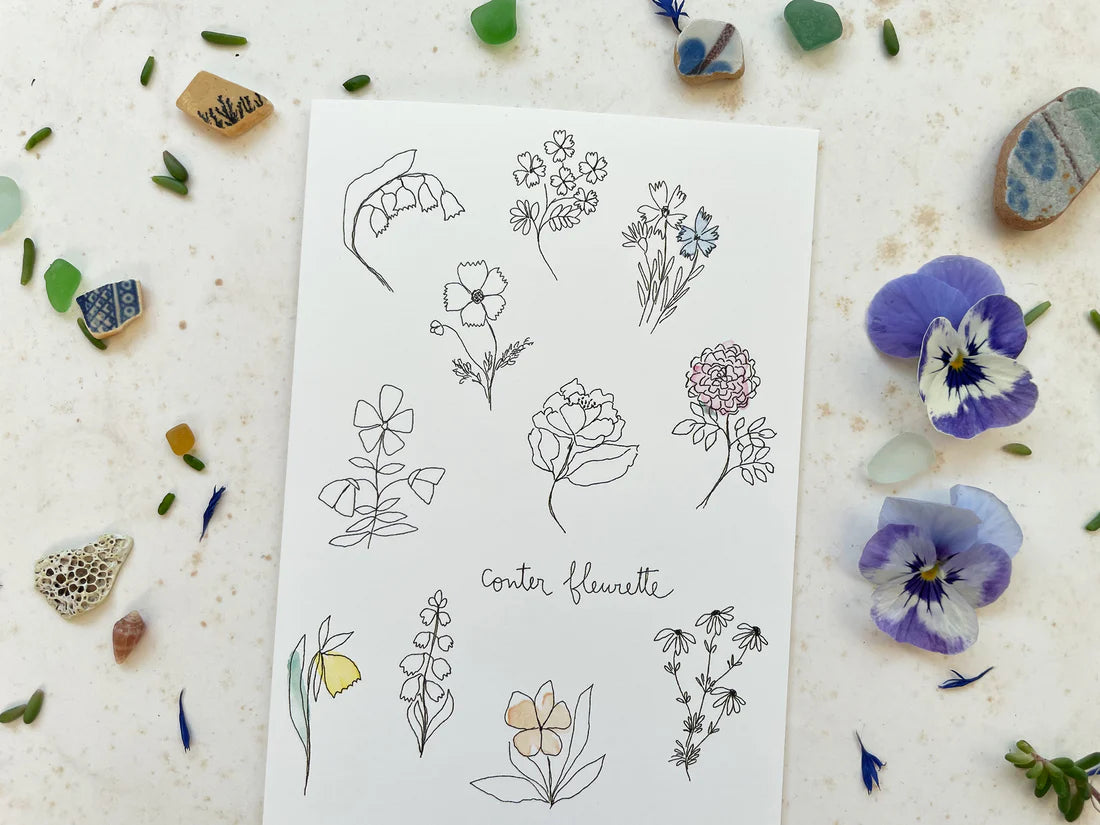 Carte et enveloppe Conter fleurette