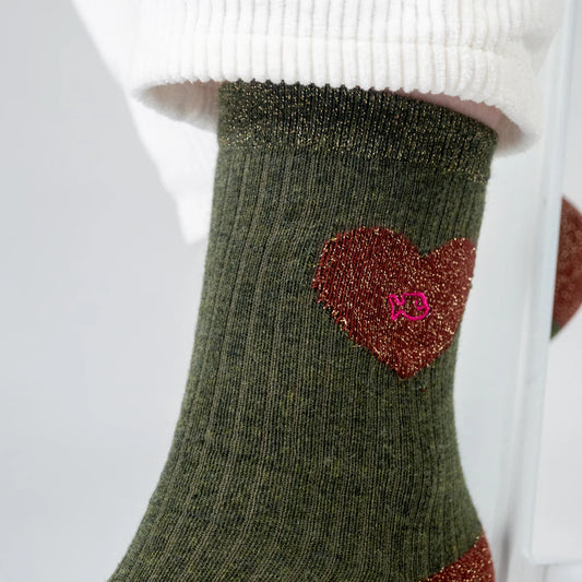 Chaussettes Coeur - Kaki et bordeaux - Taille 37/40