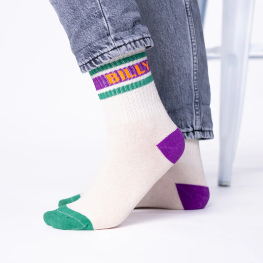 Chaussettes tennis - Ecru, rayé violet et vert - Taille 37/40