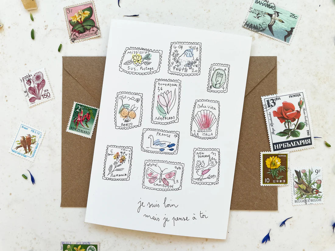 Carte et enveloppe Je suis loin