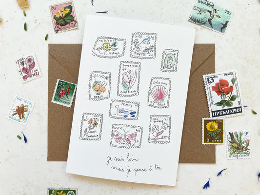 Carte et enveloppe Je suis loin