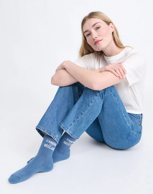 Chaussettes L'amour est déclaré - Bleu lac - Taille 36/41 — Émoi émoi , Lyon
