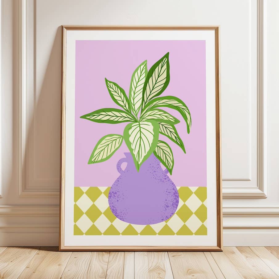 Affiche A4 - plante verte dans un vase violet
