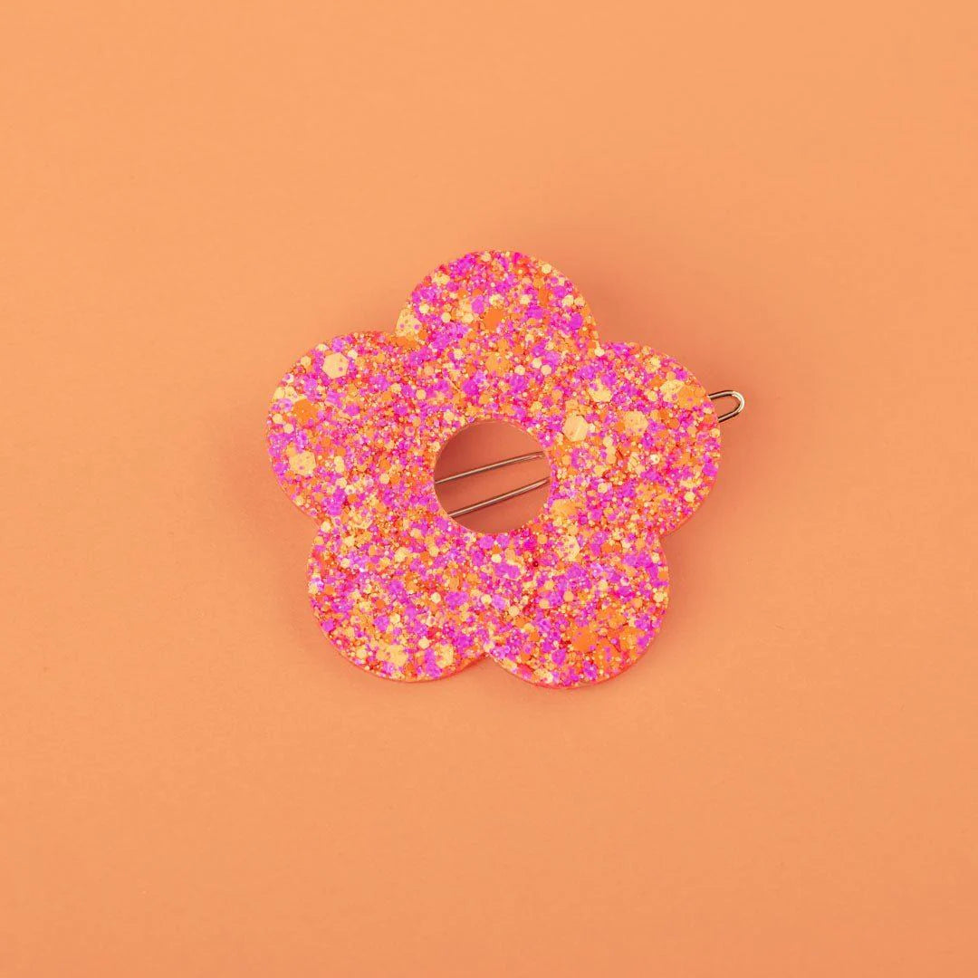 Barrette ronde fleur - Fuchsia orange — Les nicolettes , Lyon