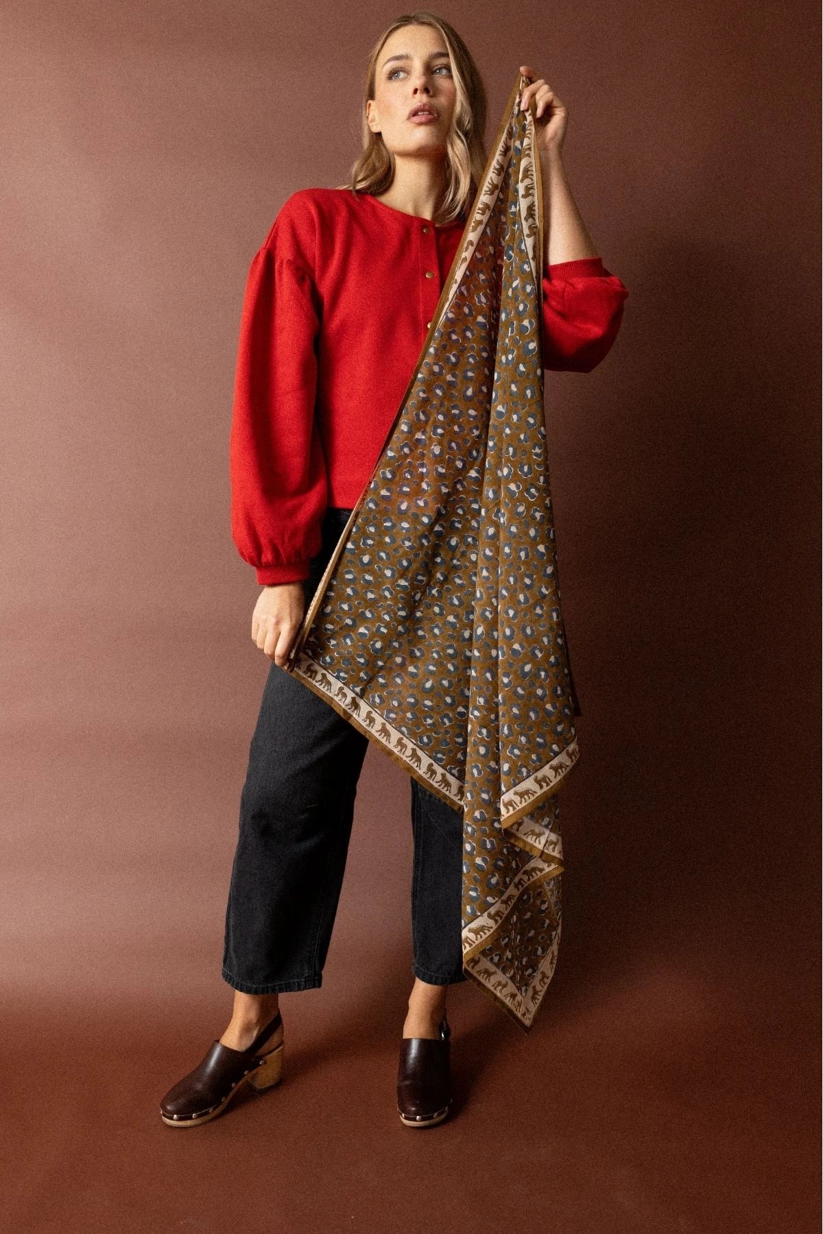 Big foulard Dupatta - Léopard tapenade