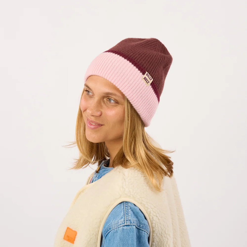 Bonnet en laine - Marron/rose/bordeaux