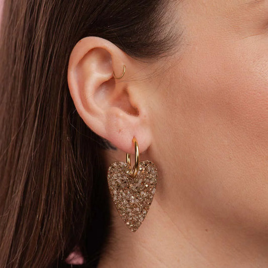 Boucles d'oreilles coeur - Kaki champagne — Les nicolettes , Lyon