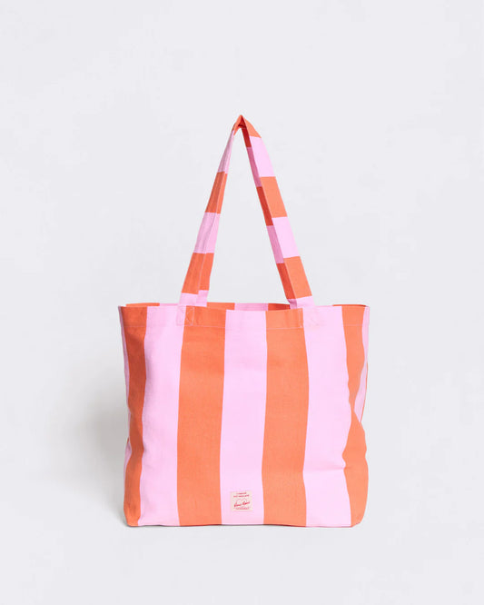 Cabas brodé Mamie chérie - Rayures orange et rose