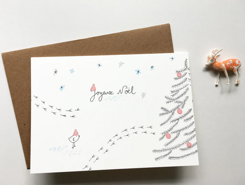 Carte et enveloppe Joyeux Noël petit oiseau