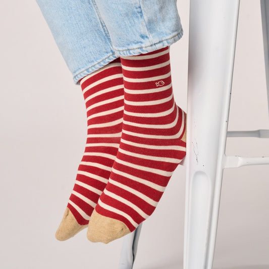 Chaussettes Larges rayures - Rouge rayé beige - Taille 41/46