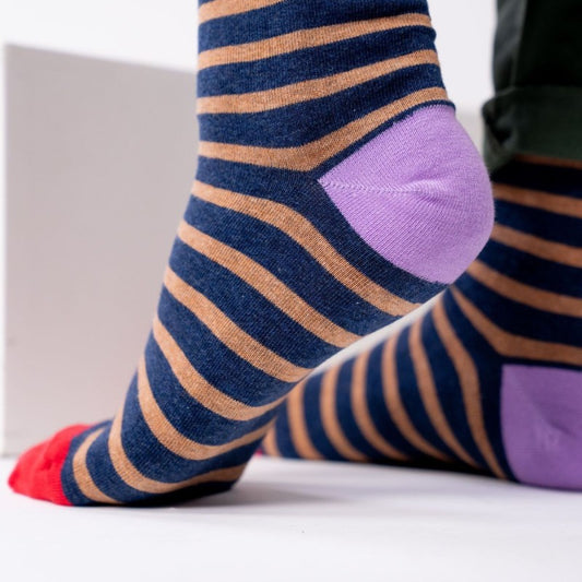 Chaussettes Larges rayures - Marine rayé beige - Taille 41/46