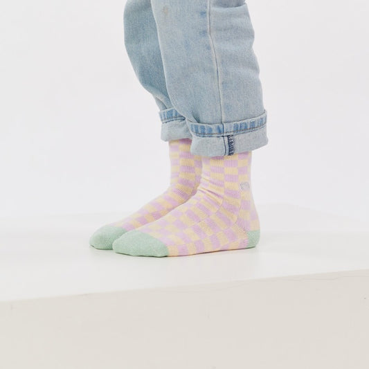 Chaussettes enfant à carreaux - Violet et jaune - Taille 31/34 — Billybelt , Lyon