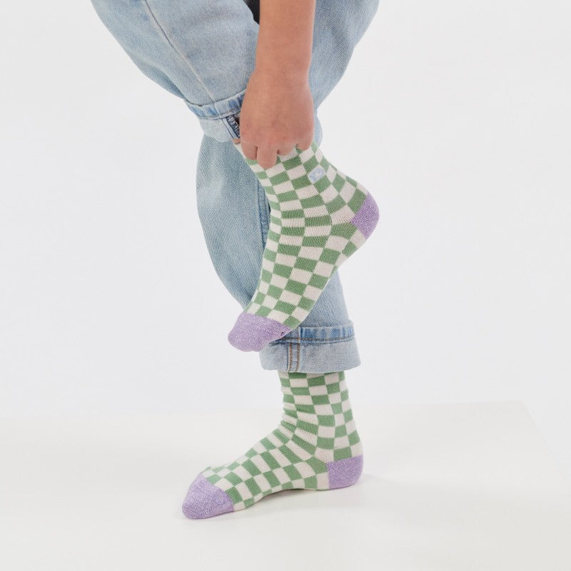 Chaussettes enfant à carreaux - Blanc et vert - Taille 27/30