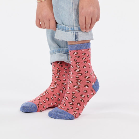 Chaussettes enfant léopard - Rose et bleu - Taille 27/30