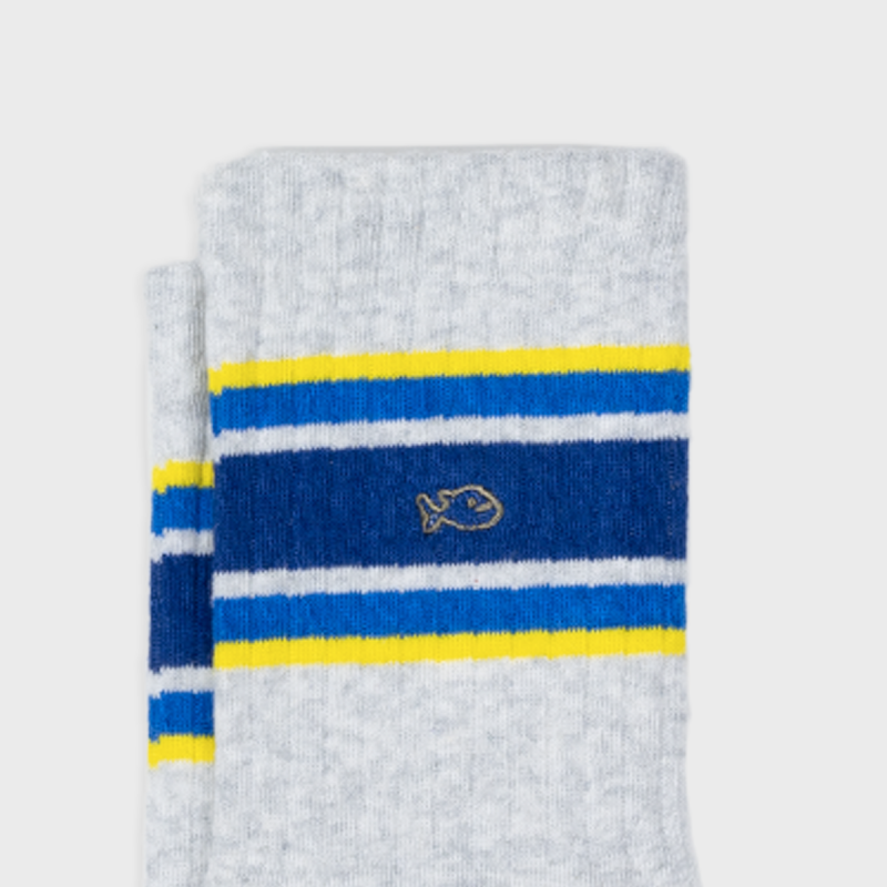 Chaussettes Retro - Gris chiné, rayé bleu et jaune - Taille 41/46