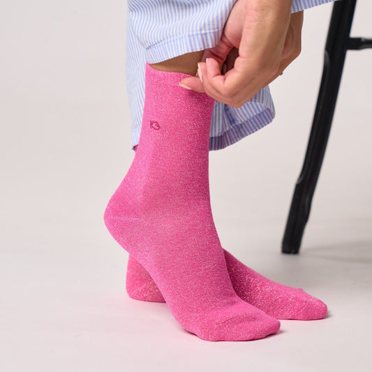 Chaussettes unies pailletées - Rose néon - Taille 37/40