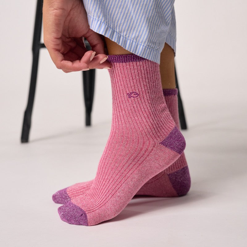 Chaussettes Vintage pailletées - Rose foncé - Taille 37/40
