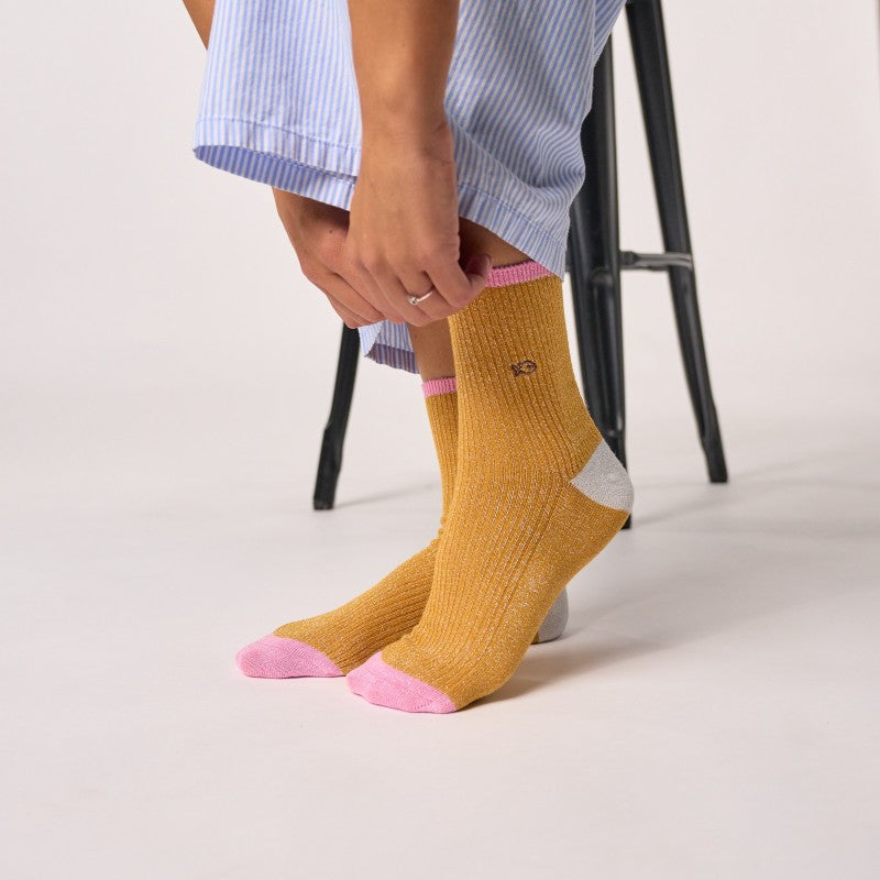 Chaussettes Vintage pailletées - Moutarde - Taille 37/40
