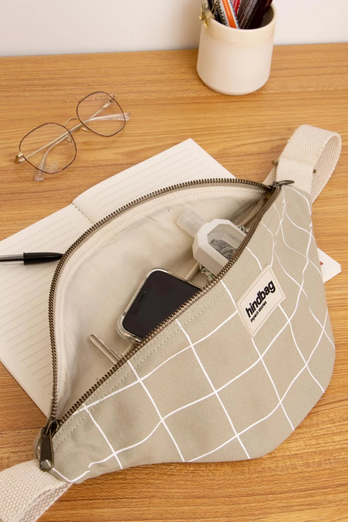 Sac banane Olivia - Carreaux vert argile/blanc — Hindbag , Lyon