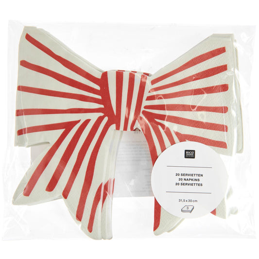 Serviettes en papier Noeud rayé rouge et blanc