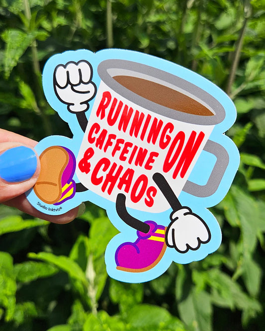 Sticker Running on caffeine and chaos